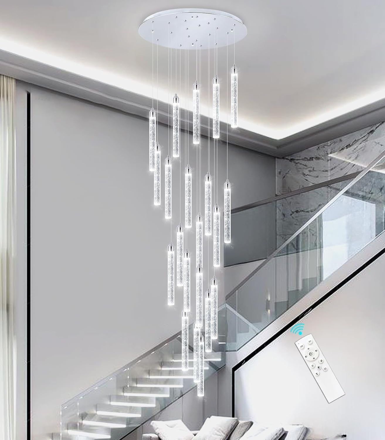 LED Lampy Wiszące Nowoczesne Cieniowane Żyrandol Sufitowy Lampa Foyer Wejście Przedpokój Oświetlenie Schodów (Srebrny, 20 Żarówek)