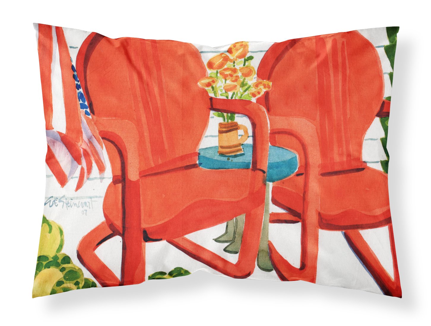 Taie d'oreiller de qualité supérieure motif rouge chaises terrasse standard