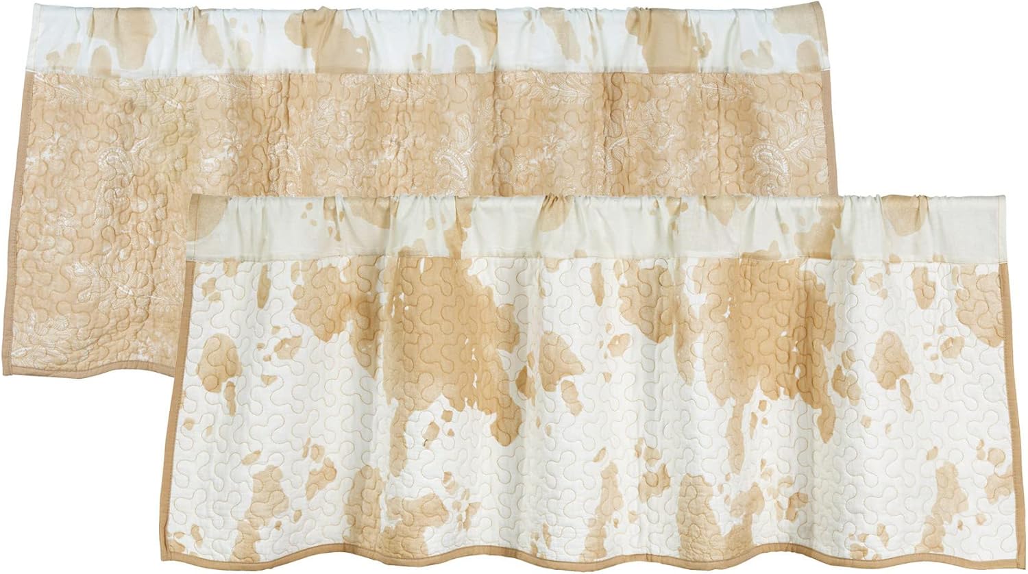 Paseo Road Elsa Cowhide Cow Print Reversible Quilted Window Curtain Valance, 18x56 inch, Brown, Rod Pocket, Western Farmhouse Style