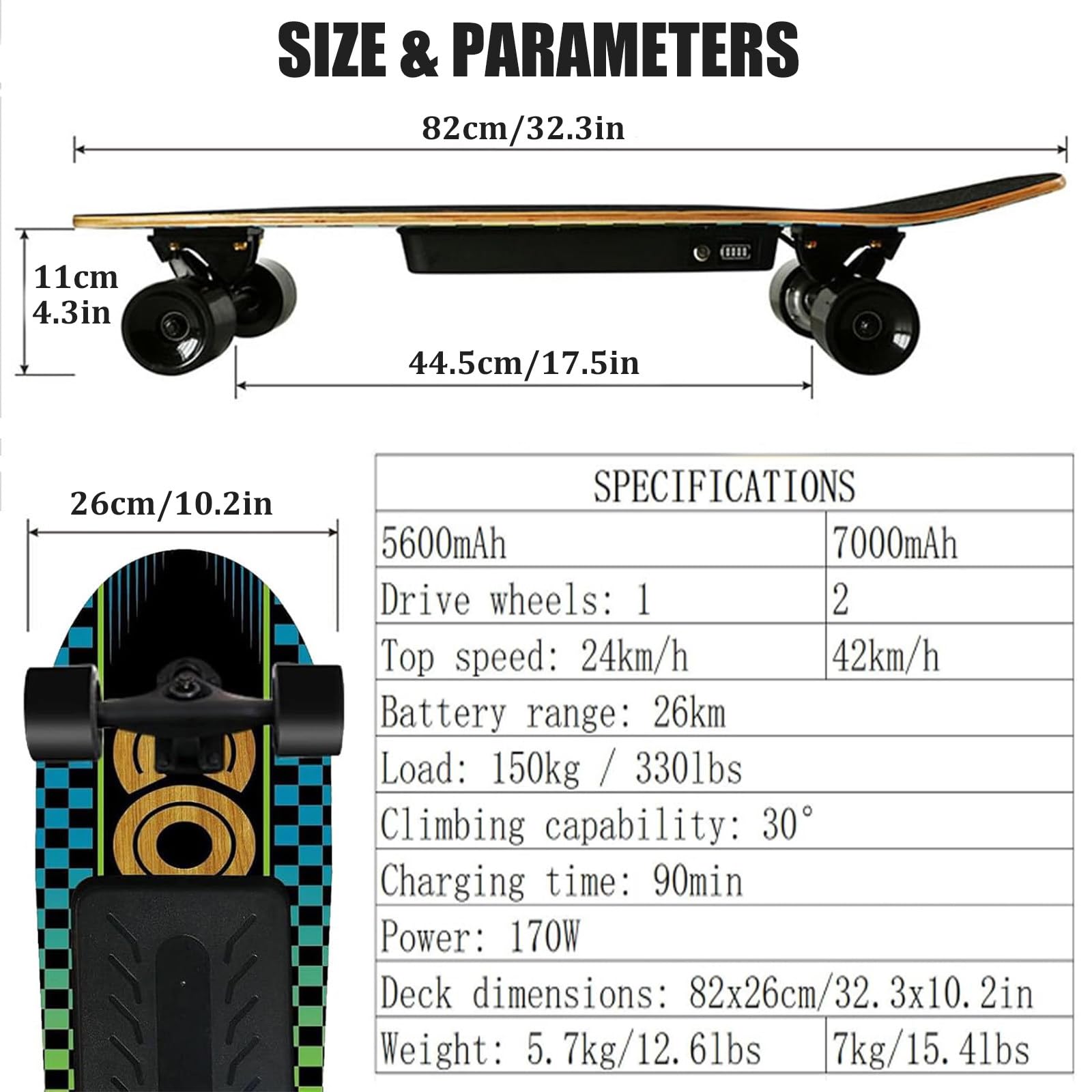Longboard Portable pour Débutants, Skateboard électrique Professionnel avec Télécommande et Régulateur de Vitesse, Autonomie de 26 km, Charge Rapide de 90 Min C-Dualdrive