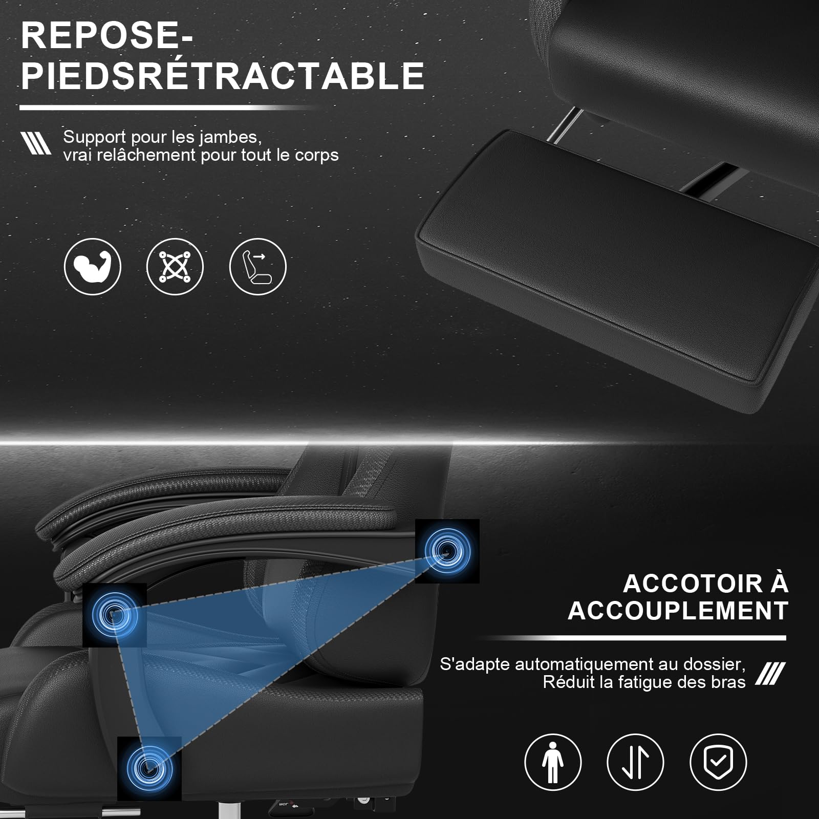 JUMMICO Chaise Gaming avec Coussin de Massage, Fauteuil Gaming Ergonomique avec Coussin Lombaire Massant, Chaise Bureau Gaming avec Dossier Réglable de 90 à 150° et Repose-Pieds, 150 kg, Noir