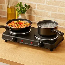 Fogão Eletrico 2 Bocas 2000w de Mesa Preto Pequeno 127v para Viagens e Acaampamentos