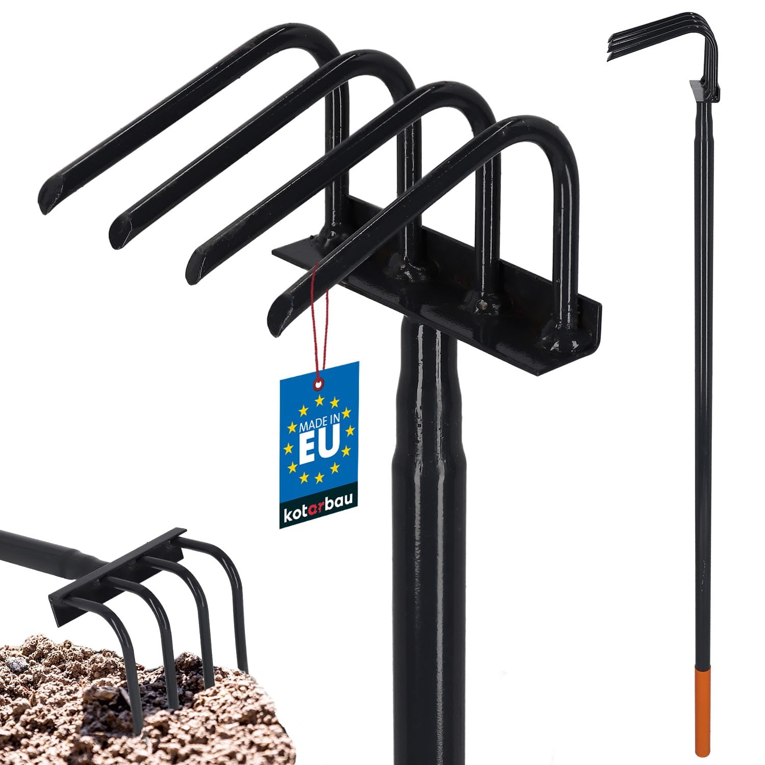 KOTARBAU® Binette de jardin à 4 dents avec manche de 120 cm - En acier - Pour désherber le sol - Pour ameublir le sol - Outil de jardin - Aérer et aérer avec griffes - Râteau à fleurs