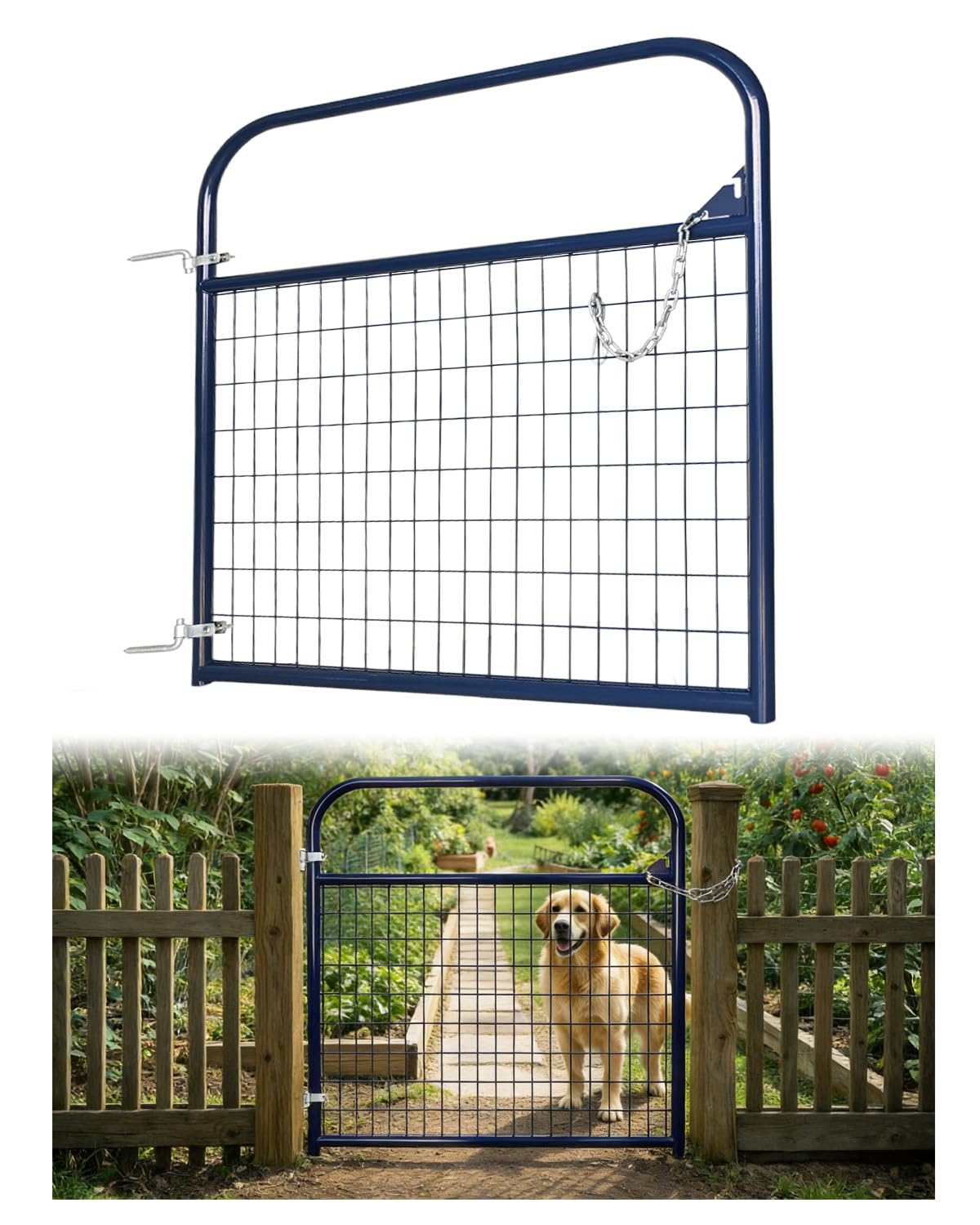 Heavy Duty Livestock Gate 4ft×50in, PVC-Coated Welded Steel Farm Gate, 2" x 4" No-Climb Wire Mesh Goat & Sheep Gate, Rust-Resistant Metal Gate for Farm, Pasture & Corral。Blue