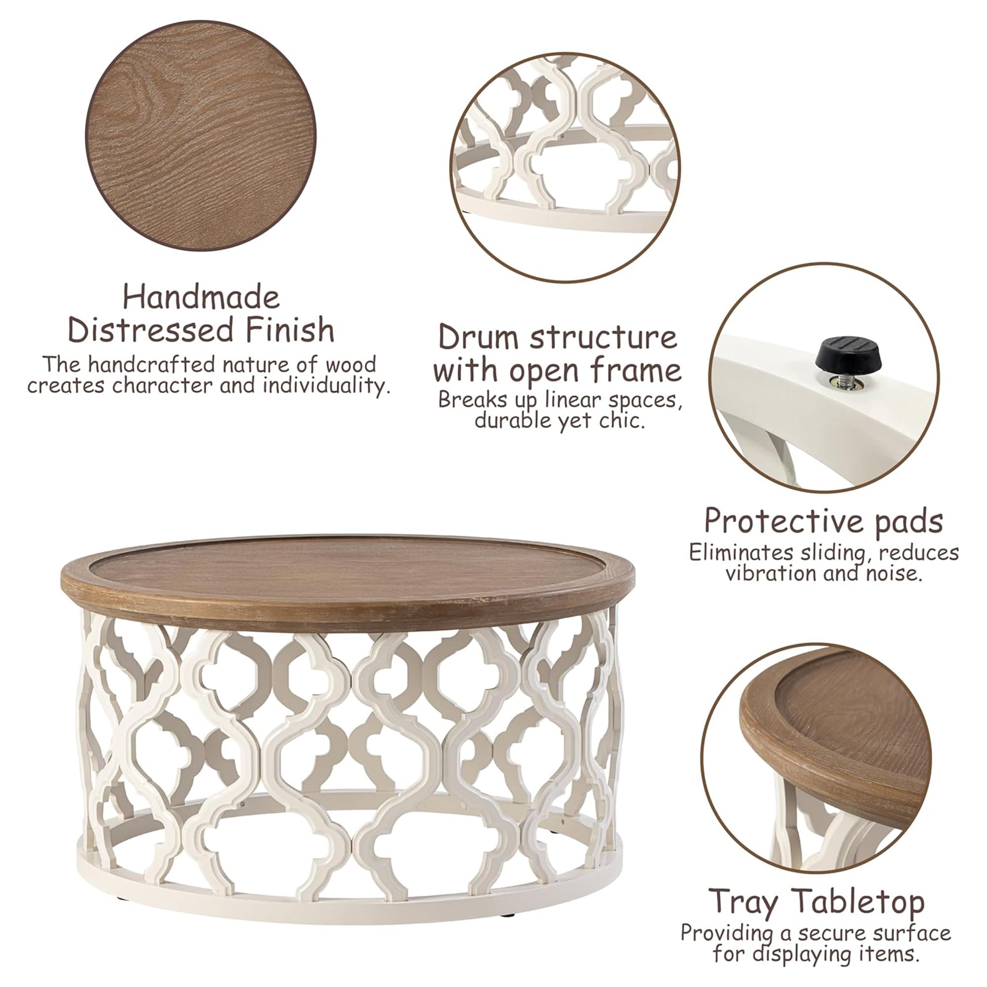 Snapklik.com : COZAYH Rustic Farmhouse Coffee Table, Distressed Wood ...