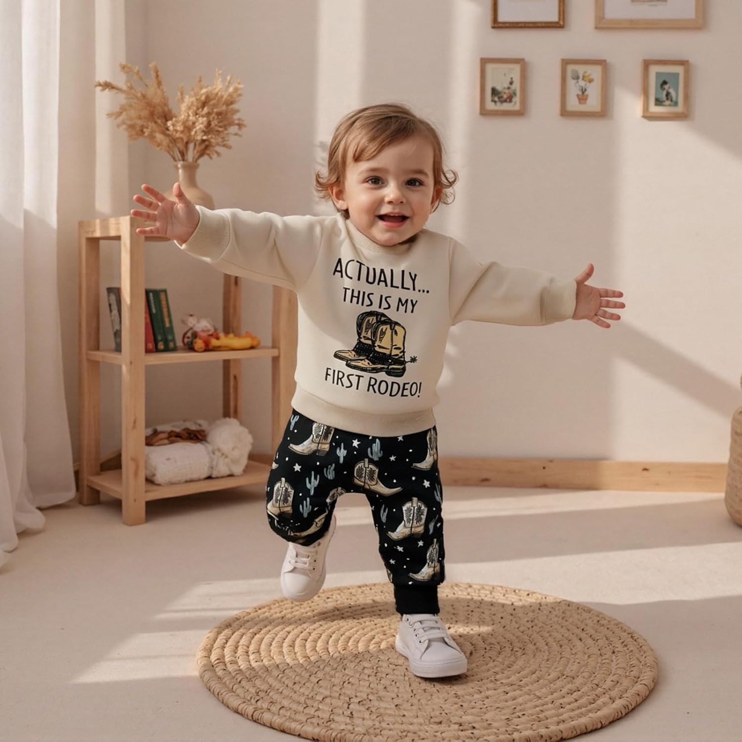 My First Rodeo Outfit Infant Toddler Baby Boy Long Sleeve Shirts with Pants 2Pcs Western Winter Clothes - Image 3