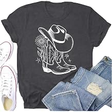 Western Shirt for Women Western Cowgirl Hat Boots Shirts Country Music Themed Pink Bow Tee Tops