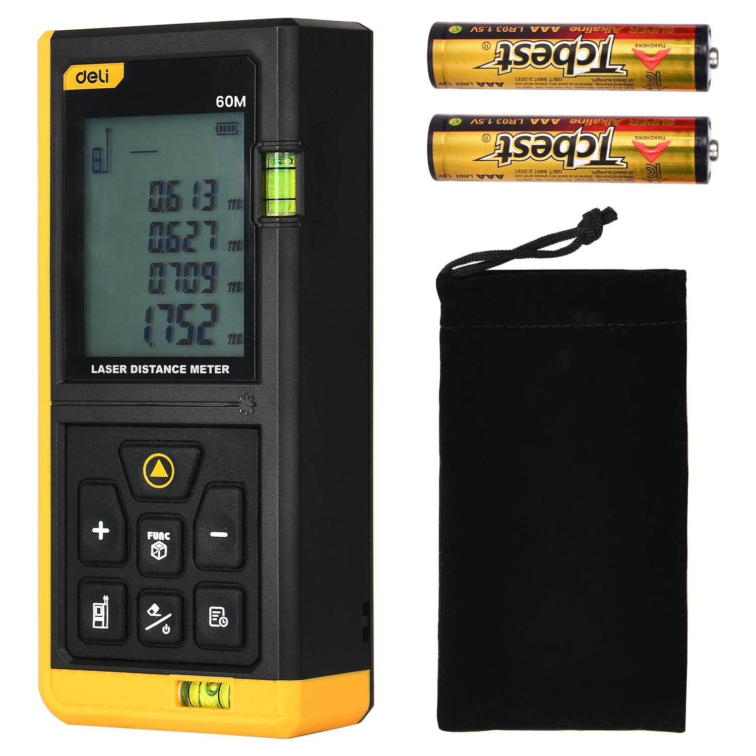 Deli DL4168 3V Laser Distance Measure Up to 60M Range Continuous Distance Volume & Area Measurements Pythagorean Mode 30 Units Max Storage Class 2 Laser Type 630~670nm (1 Pc)-picture-18