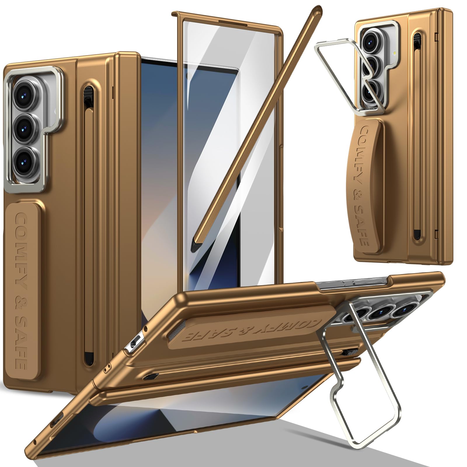 Custodia per Samsung Galaxy Z Fold 7 con portapenna e pennino, cinturino da dito per fotocamera con supporto per la protezione dello schermo, protezione a tutto tondo, antiurto, custodia per