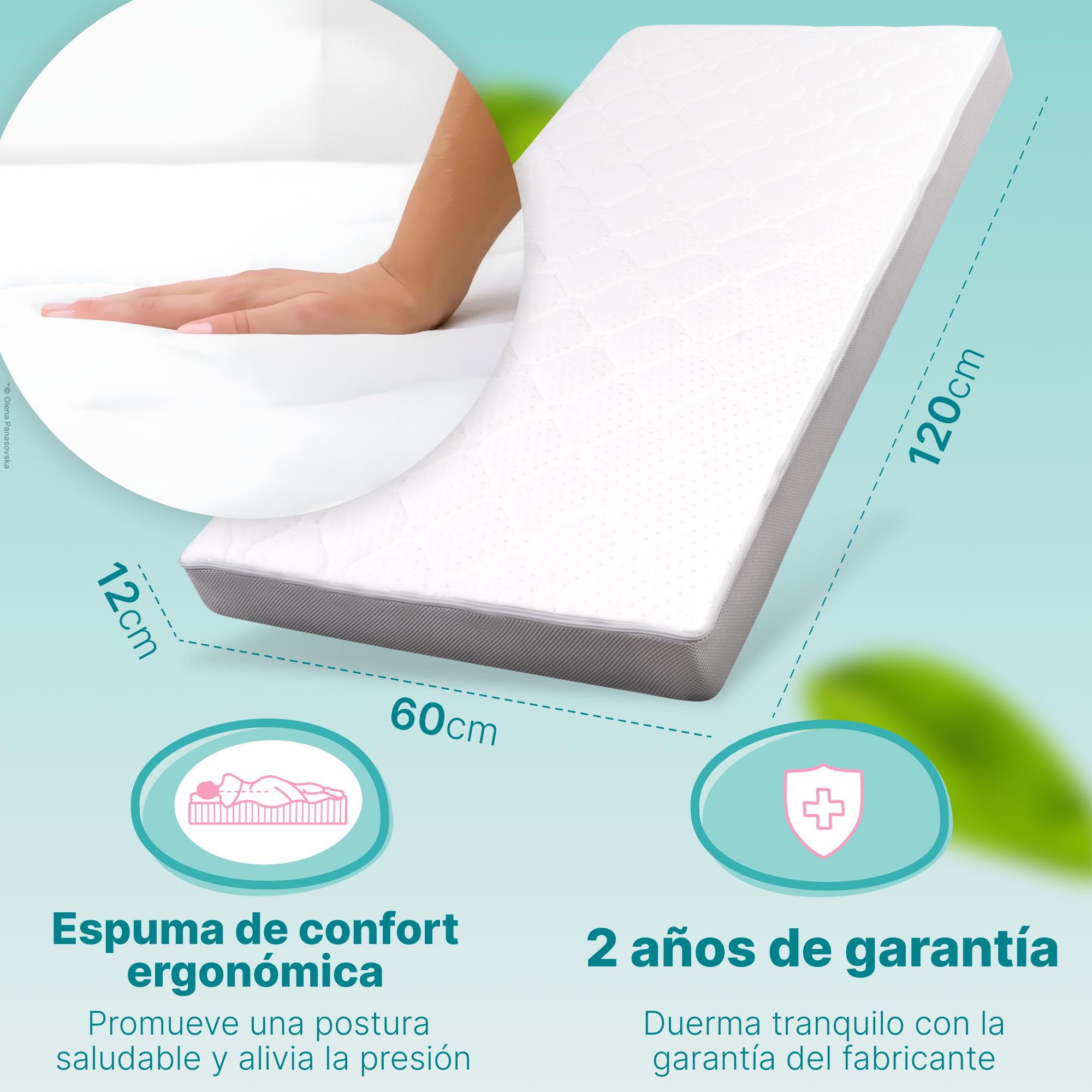 Colchón para bebé Sun Garden Confort, colchón infantil de 60 x 120 cm con borde de escalón, certificado Oeko-Tex 100, espuma de confort, ergonómico, para cuna, cuna de viaje, funda lavable hasta 60 °C