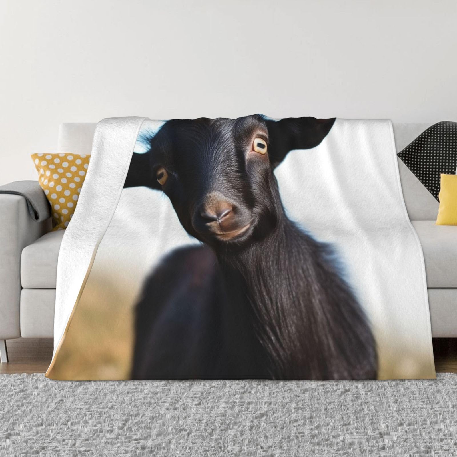 KLOPH Cute Black Goat Animal Throw Blanket 80"x60" Flannel Fluffy Warm Blanket for Couch, Reversible Plush Blankets for Bed, Comfy Fuzzy Blanket for Sofa, Plush Lightweight-Blankets for All Season