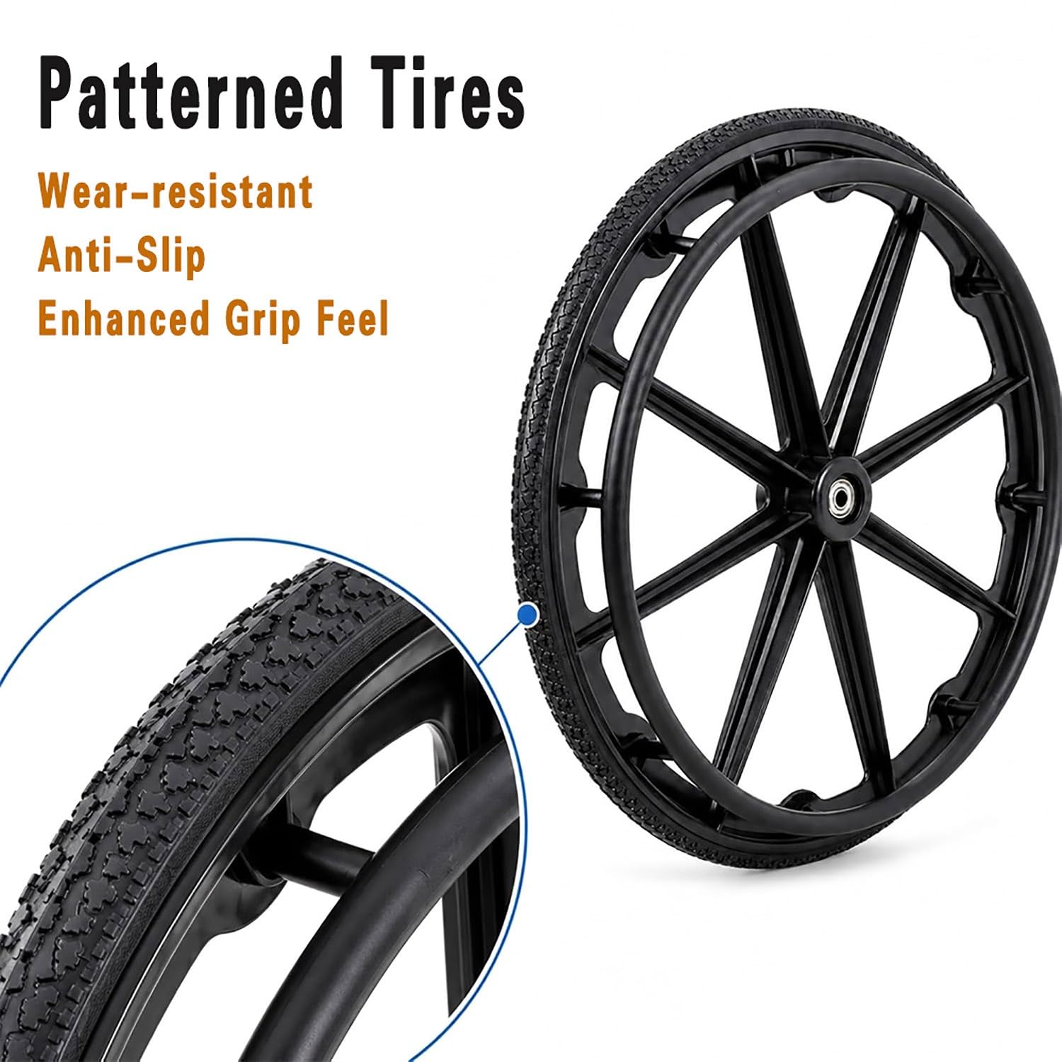 Rueda Maciza 24 Pulgadas, Piezas de Repuesto para Sillas de Ruedas Manual, No Neumática Rueda Integralmente Formada con Rodamiento(24in-2PCS)
