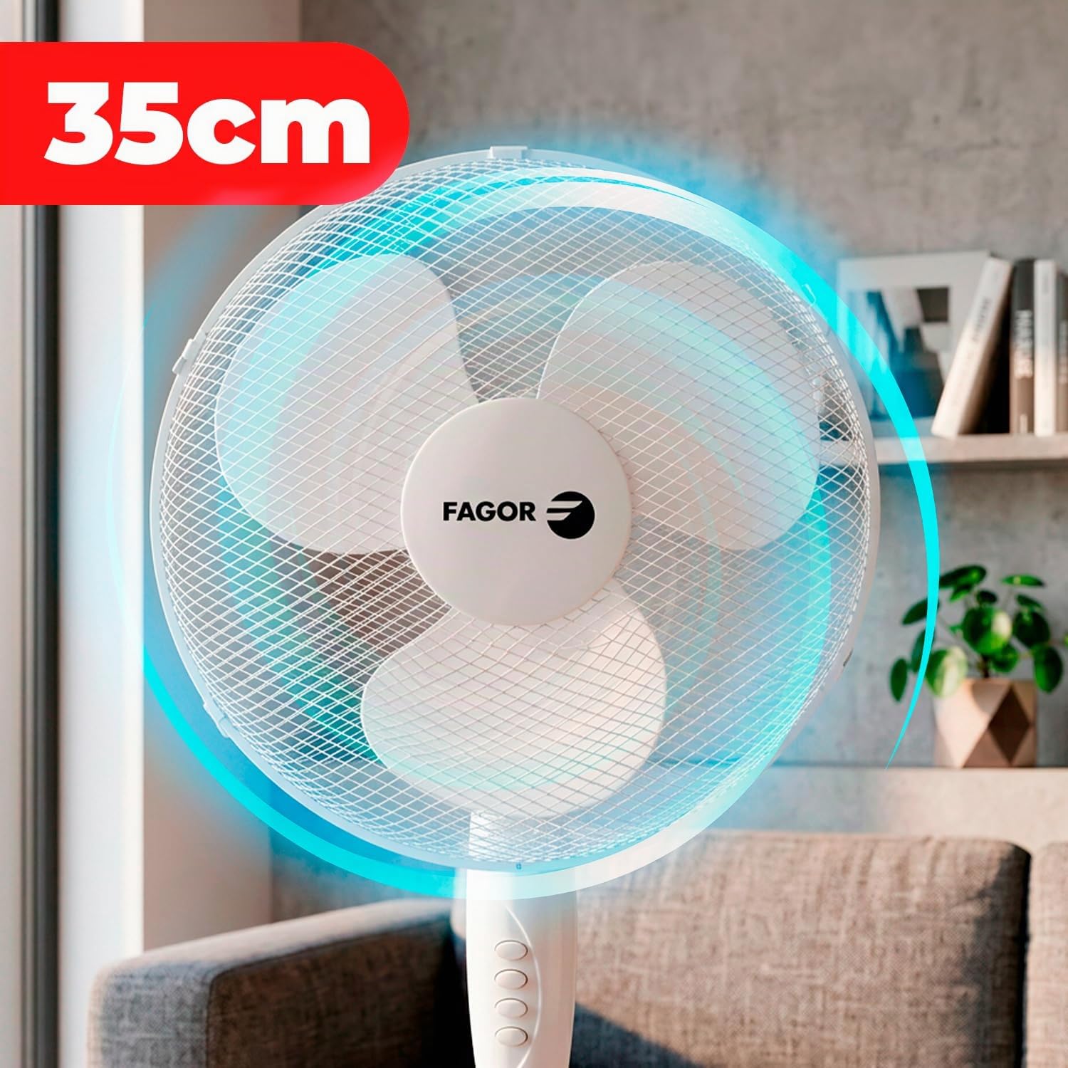 FAGOR Ventilador de Pie 40W Aero Mini – 3 Velocidades Ajustables, Motor de Aluminio Duradero, 3 Aspas de Alto Rendimiento, Rejilla Metálica de Seguridad, Ventilador Vertical para Hogar u Oficina