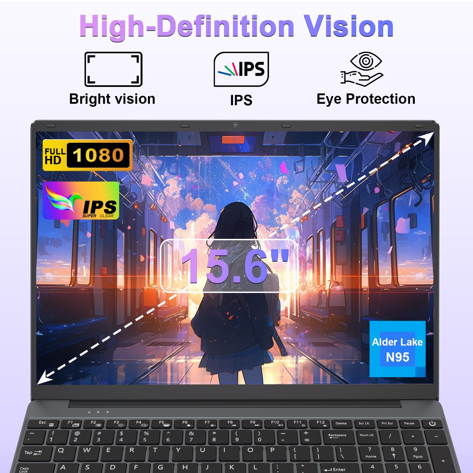 PINSTONE 15,6" Ordinateur Portable Alder Lake-N95(jusquà 3,4 GHz), PC Portable 16Go RAM 512Go SSD, Laptop avec Touch ID, Webcam/WiFi 5/Bluetooth/USB 3.0 - QWERTY Clavier avec AZERTY Membrane du Clavie