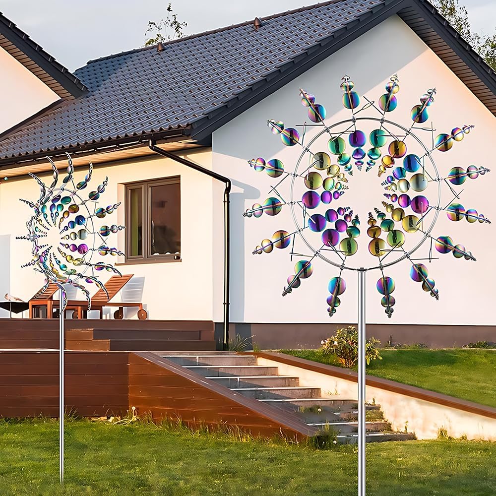Wiatrak kinetyczny, HOVCEH Upgraded Rust-Proof Kinetyczny wiatrak, 3D 360° Podwójne wirniki Kinetic Metalowy wiatrak do patio trawnika i ogrodu