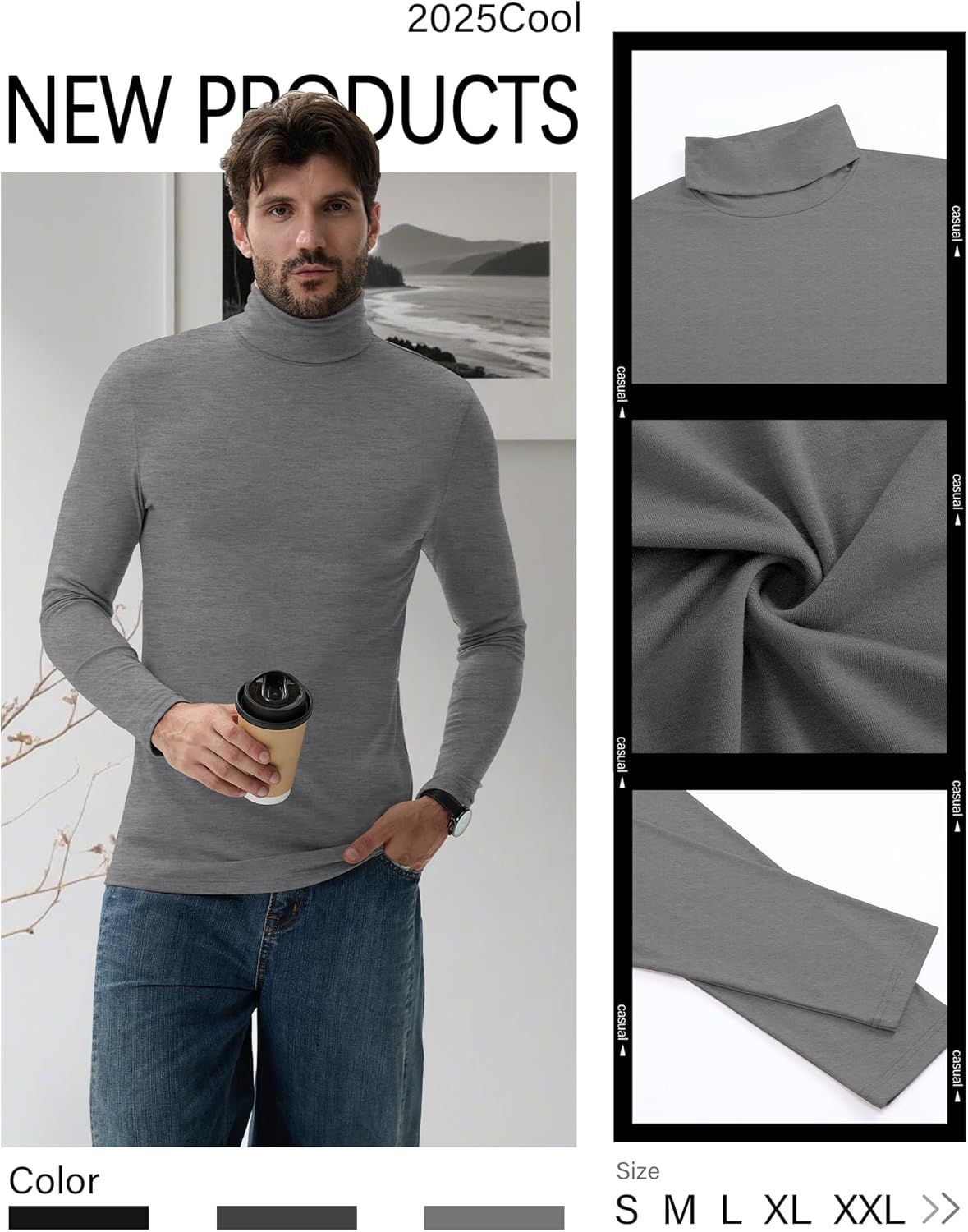 Huukeay 5 Pack Mens Turtleneck Shirts Long Sleeve Pullover Sweaters Casual Tops Slim Fit Knitted Soft Basic Tee - Image 3