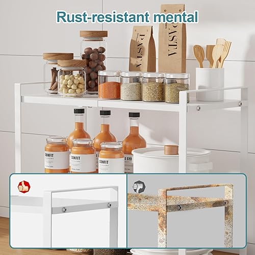 Miniatura 6 de Qifaz Estante expandible para gabinete, organizadores de cocina, paquete de 2 estantes apilables de almacenamiento de despensa, estante de mostrador