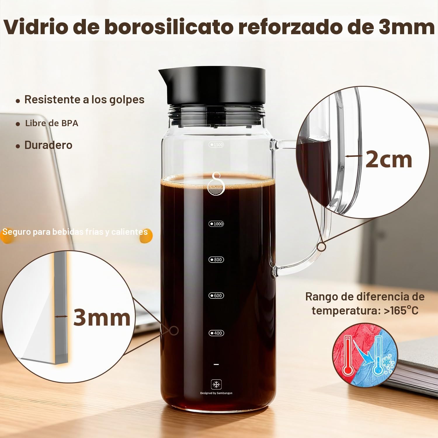 SAMBANGAN Cold Brew Coffee Maker Cafetera Fria Iced Prepara café Frio o té Coffee Pot Bottle (1500ml)