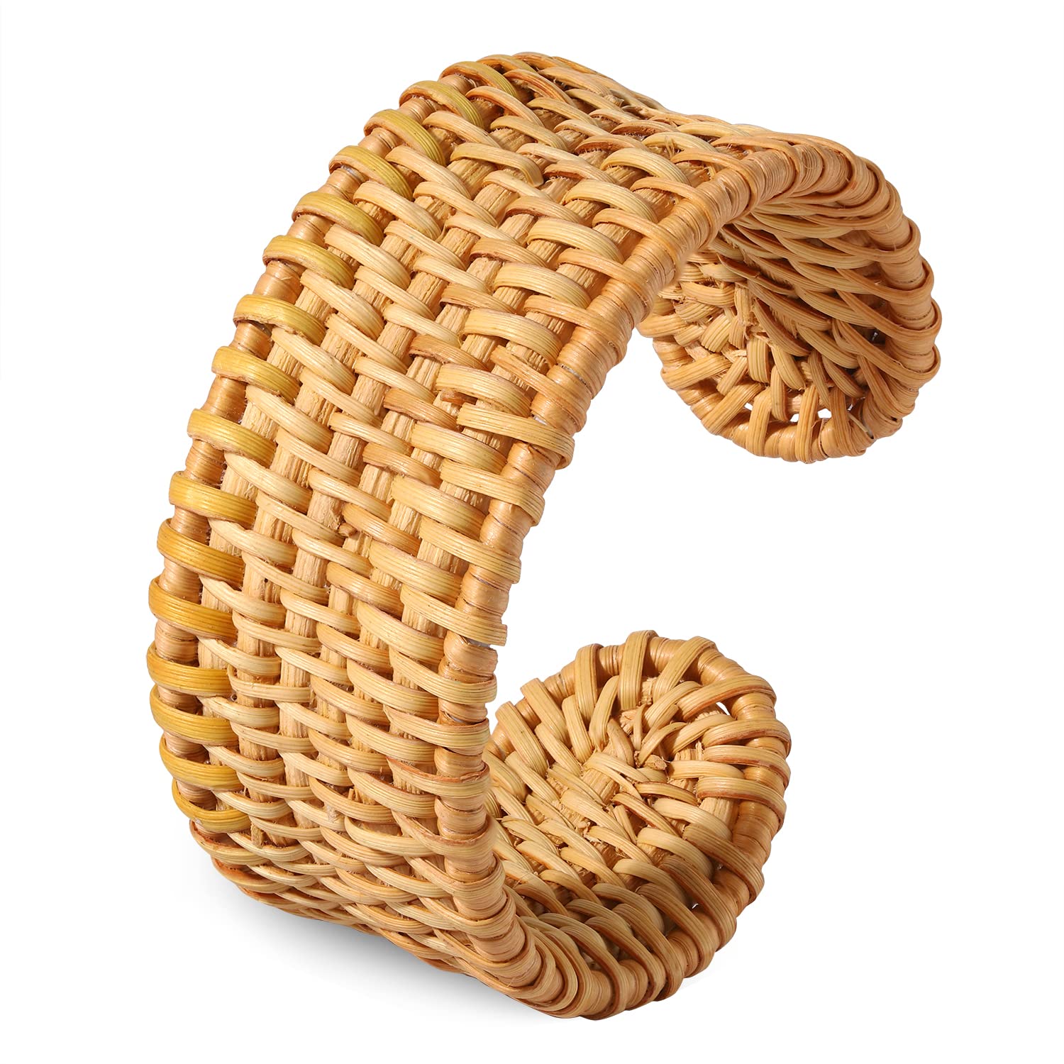 Rattan Bracelet Handmade Lightweight Straw Wicker Braid Cuff Bangle Bracelet Statement Adjustable Bohemian Rattans Woven Chunky Bracelets for Summer Wrist Jewelry