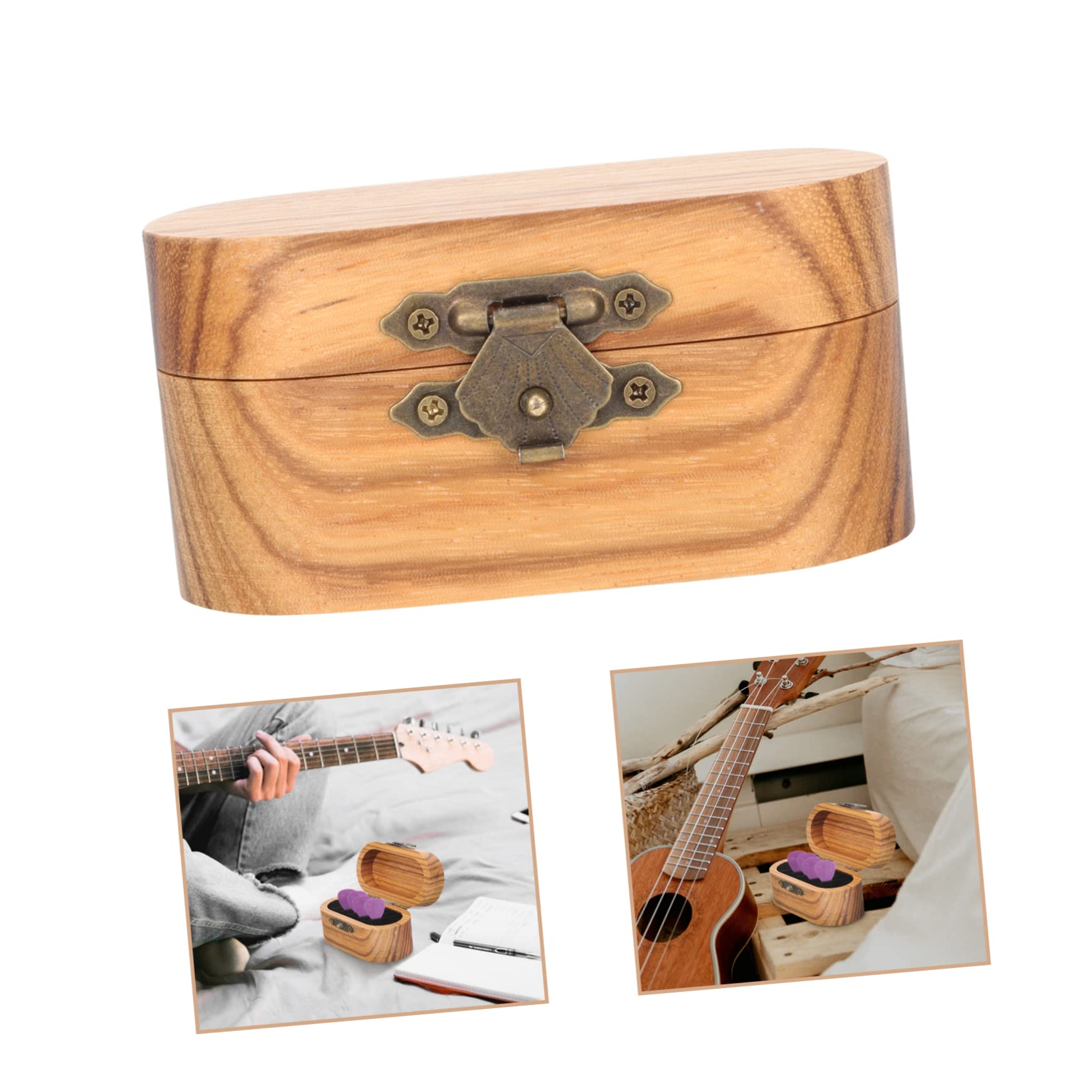 Kisangel Guitar Picks Holder Case Plectrum Storage Box Portable Guitar Picks Organizer Wooden Box