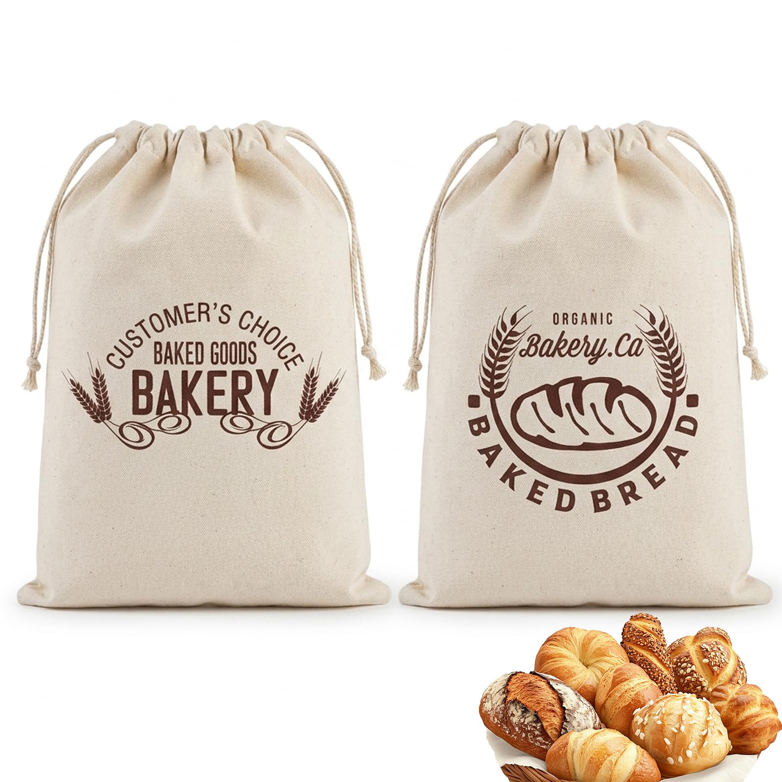 2 PCS Bread Bag, Bread Bags for Homemade Bread, Reusable Food Storage Solution, Cotton Canvas Bread Bags Set of Two, Versatile Kitchen Organiser for Freshness and Convenience