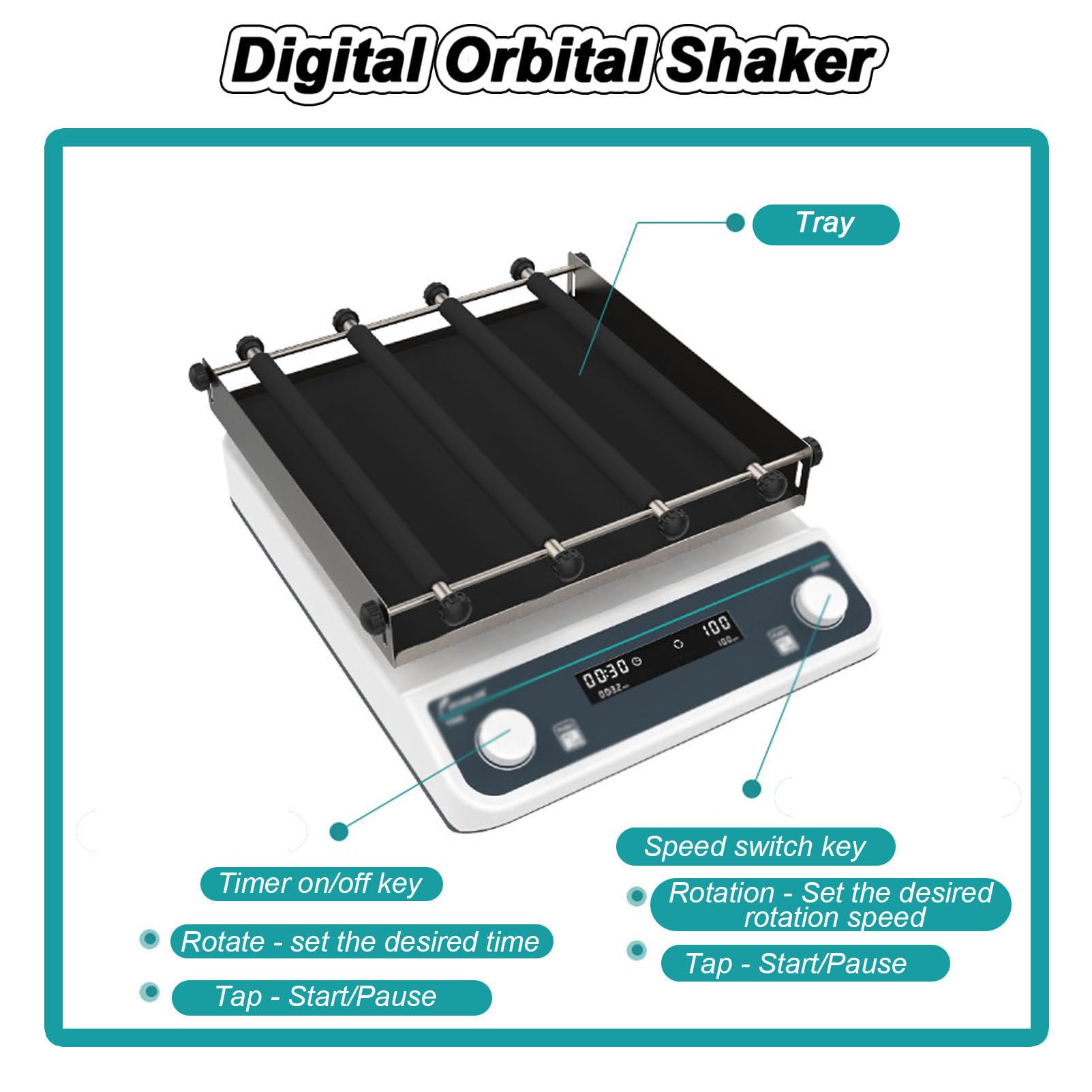 Agitatore orbitale da laboratorio, oscillatore da laboratorio a velocità regolabile 40-200 RPM con modalità di agitazione orbitale sia circonferenziale che lineare, display digitale a LED pe