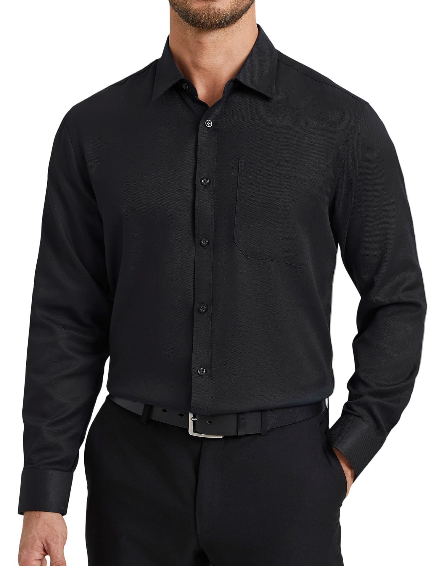 HISDERN Heren Blue Shirts Lange Mouw Slim Zakelijk Formeel Effen Overhemd en Stropdas Set Business Casual Bruiloft Regular Fit XL
