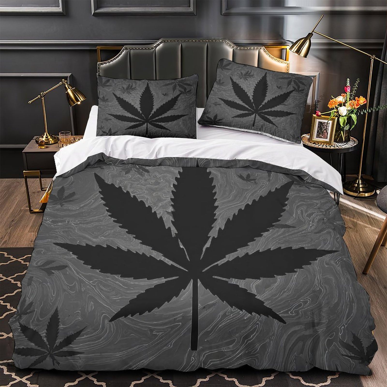 Housse de couette cannabis 140x200 anti acarien douce et légère
