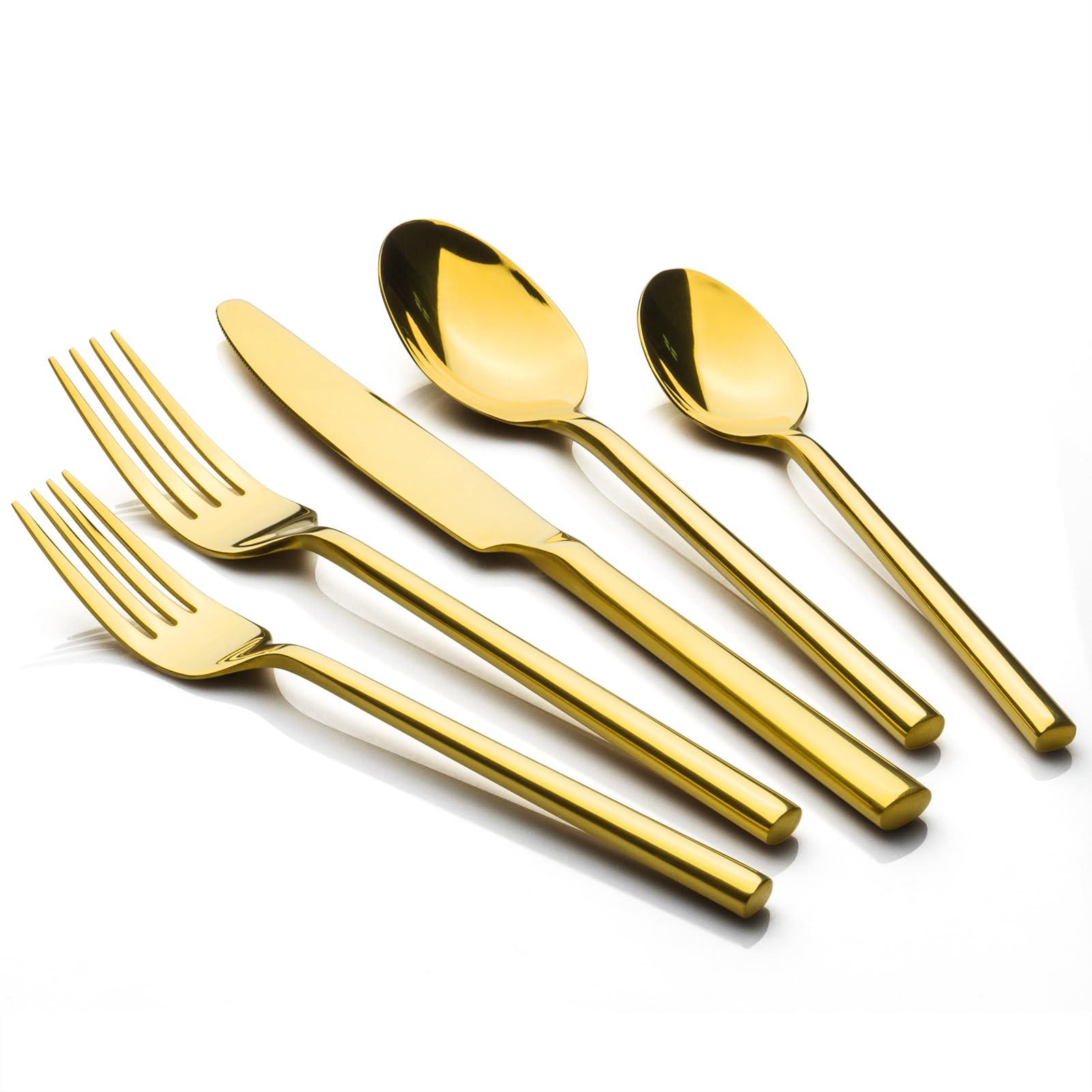 Alata Potter Gold 20-Piece Forged Silverware Set, Service for 4, Stainless Steel Flatware Set, Modern Design with Mirror Finish, Ideal for Home, Kitchen, Party, Camping