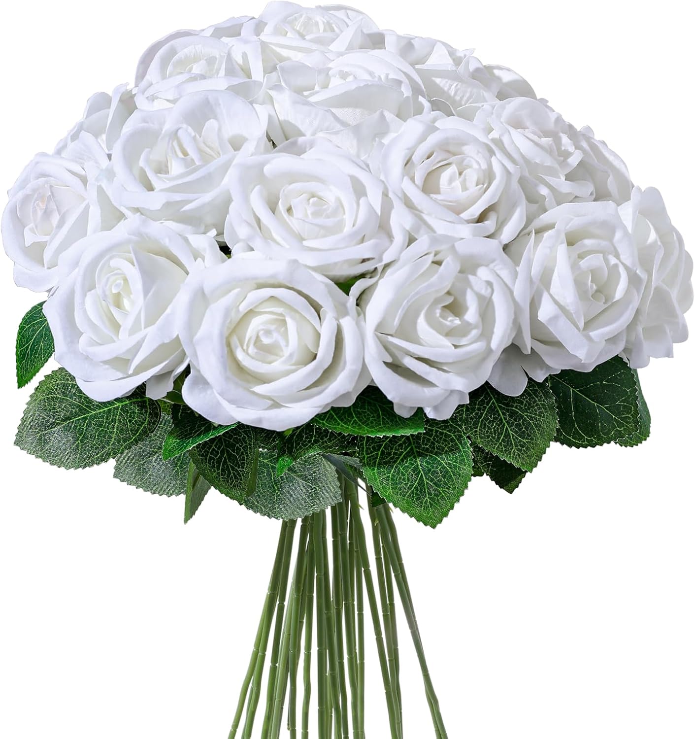 ucky 24PCS White Fake Roses Artificial Flowers 20" Silk Roses with Stems Real Look Valentine Flowers Party Wedding Decor