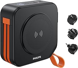 Philips DLP4347CB 10,000 mAh MagSafe Magnetic Power Bank Large Capacity with AC Plug 5 Devices Simultaneous Charging, MAX 22.5 W Output, USB-A & Input and Output USB-C PD, Pass-Through Function,