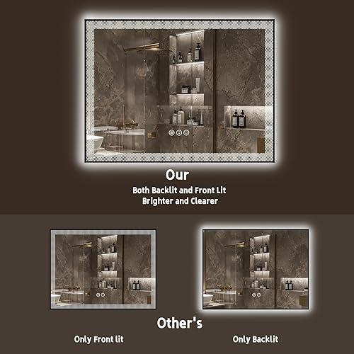 Miniatura 3 de LUSABE Espejo de baño LED con marco negro de 60 x 28 pulgadas con retroiluminación frontal, espejo de tocador grande iluminado para pared, doble