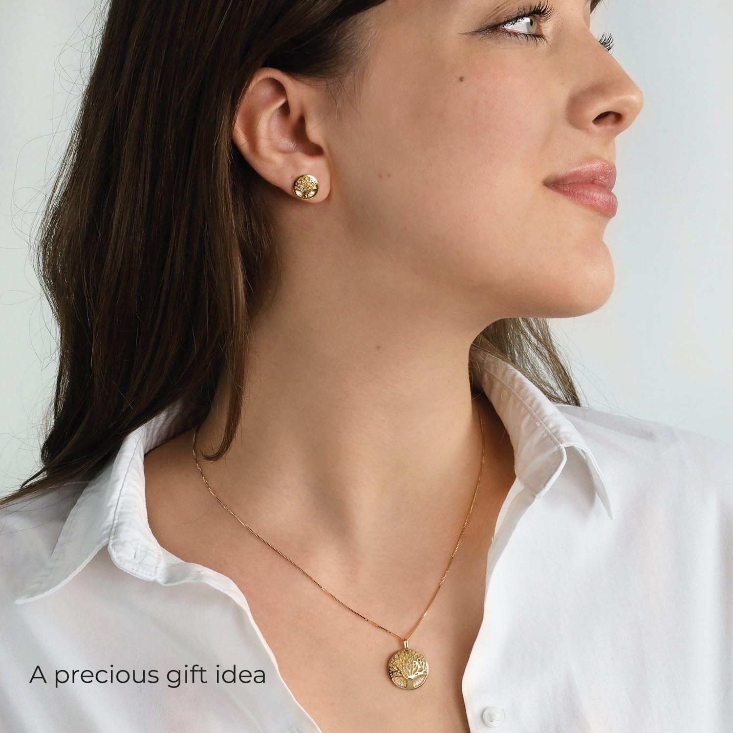 Lucchetta - 14 karat Yellow Gold Tree of Life Studs | 14k Solid Gold Earrings for Women | diameter 0.39in - Image 5