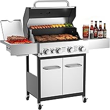 Veralune 55,000 BTU 4+1 Burner Gas Grill with Infrared Side Burner, Porcelain Cast Iron Grates &amp; Stainless Steel Build for Fast Heating, Easy Cleaning, Ideal for Outdoor Kitchens, Patios &amp; Backyards