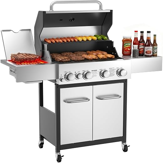 4 Burner Gas Grill w/Infrared Side Burner - $257.39