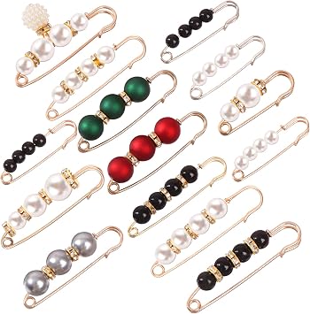 14 Pieces Pearl Scarf Brooch Pin Assorted Muslim Scarf Hijab Clips Small Brooch Set Metal Clips for Headscarf Shawl Muslim Women Scarves Hijab Safety Shawl Brooch Pins for Women Men