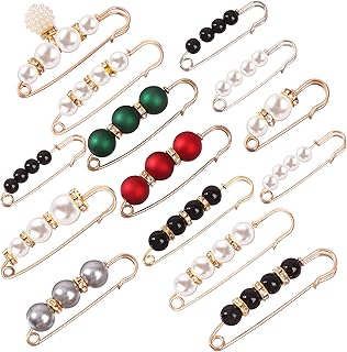 14 Pieces Pearl Scarf Brooch Pin Assorted Muslim Scarf Hijab Clips Small Brooch Set Metal Clips for Headscarf Shawl Muslim Women Scarves Hijab Safety Shawl Brooch Pins for Women Men