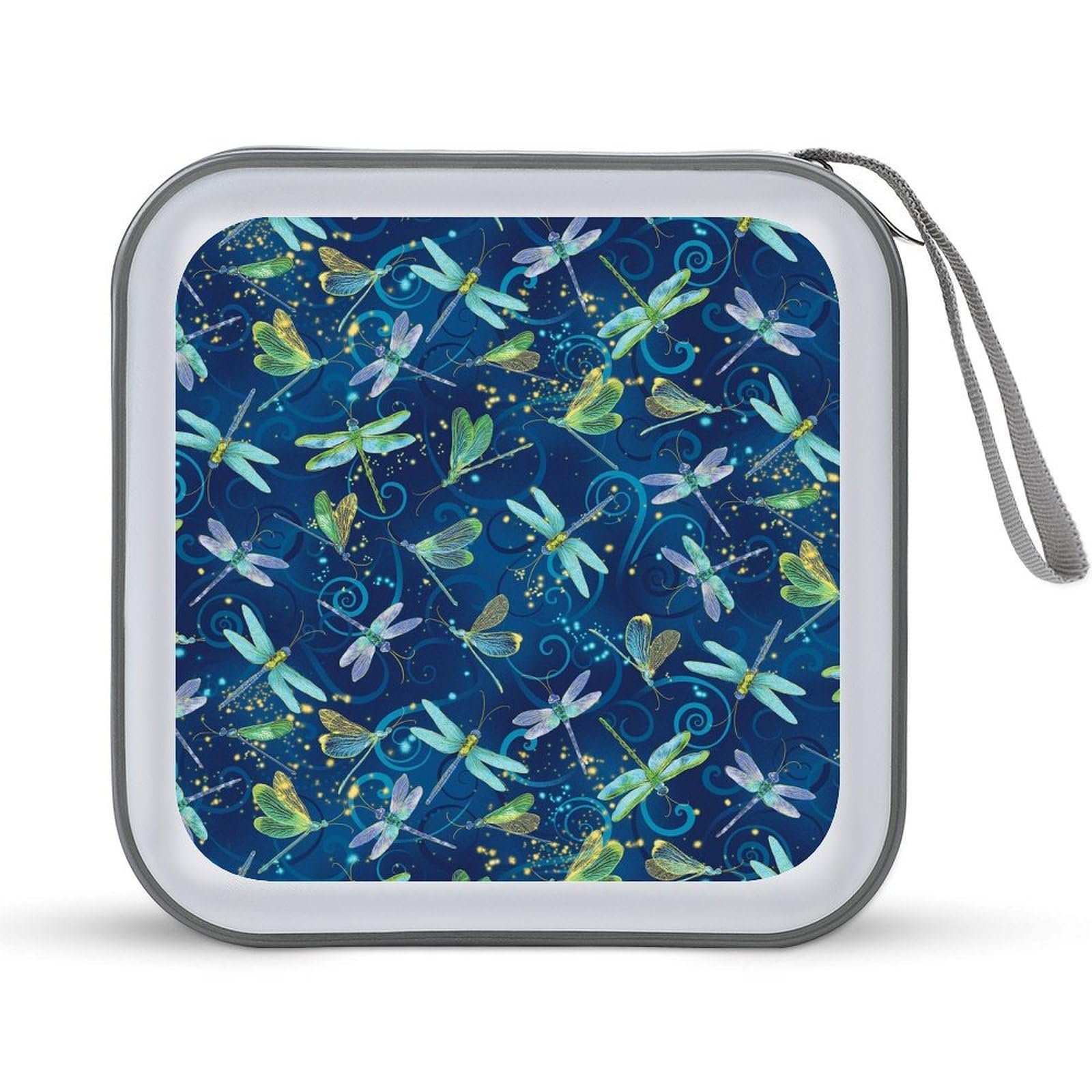 VstaDank Blue Dragonfly CD Case 40 Capacity Protective DVD Cases with Zipper Portable CD Collection Bag DVD Boxes Holder with Handle for Movie Blu Ray Audio Disk Music