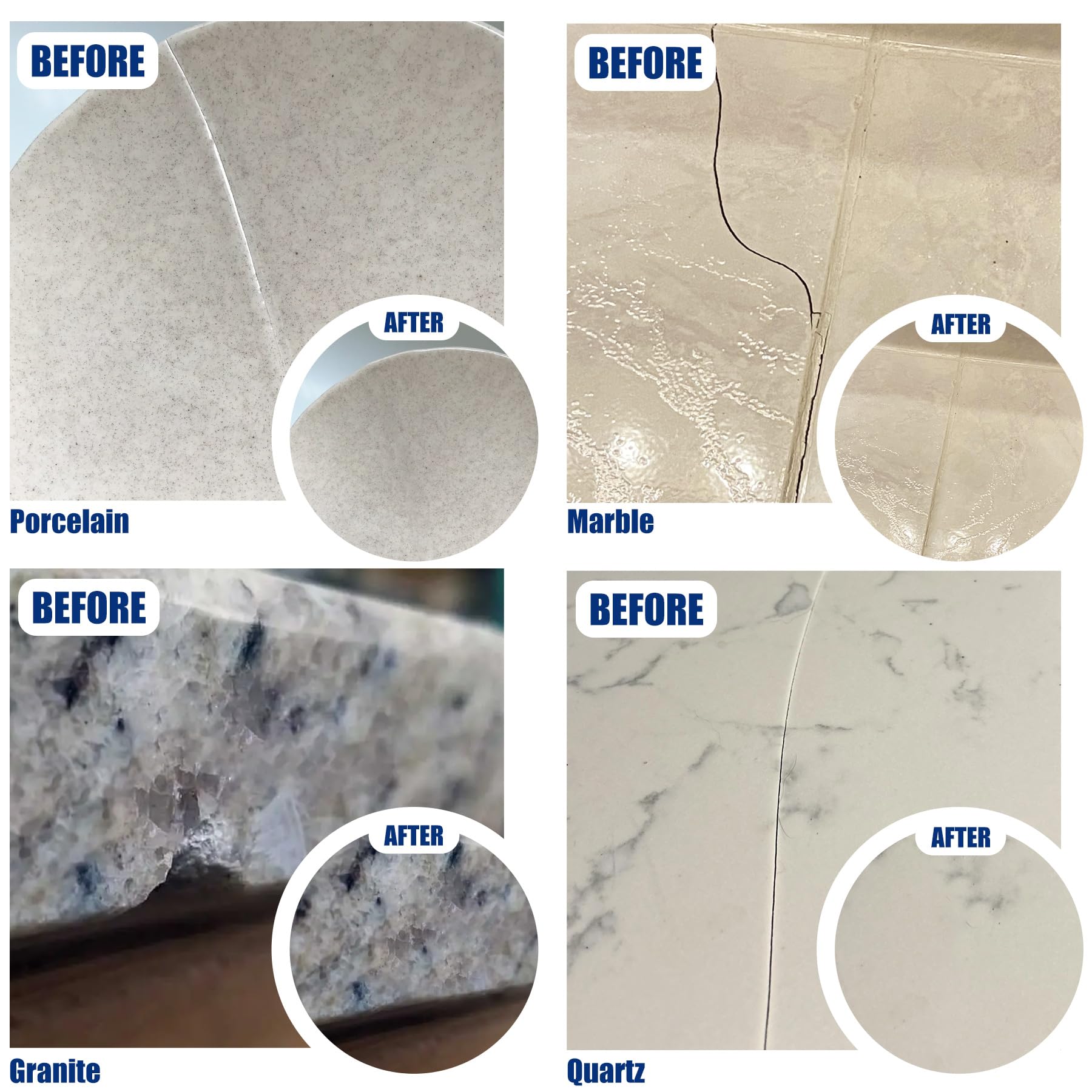Kit de reparación de azulejos, kit de reparación de porcelana para reparar arañazos, astillas, abolladuras, agujeros en bañera y plato de ducha, relleno de reparación de cerámica para acrílico, fibra