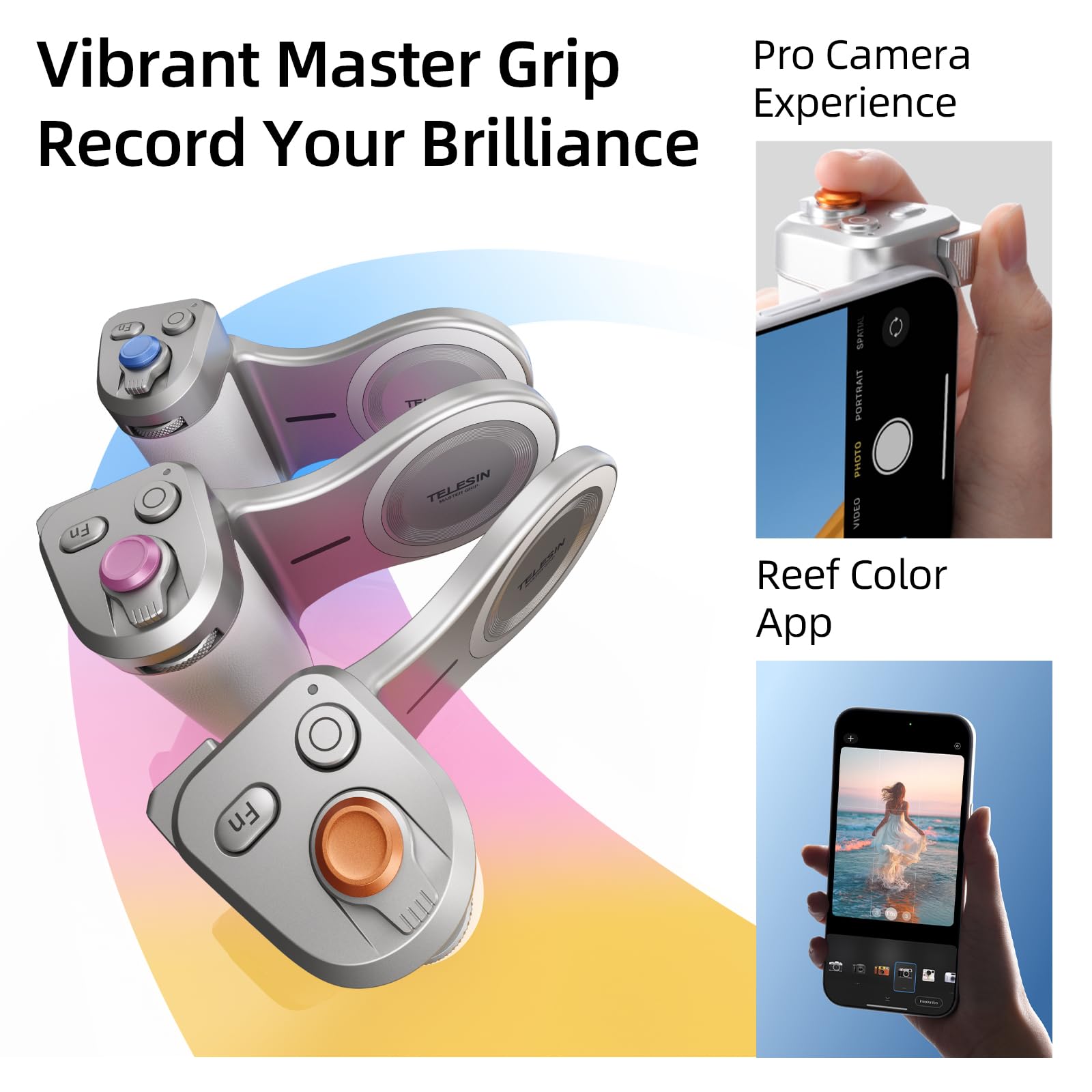 Master Grip Kit für iPhone 17-12 & Android, Magnetic Kameragriff für Phone, Pro Shot Imaging Grip Integrierter 3200mAh Akku, Kabelloses Laden, DSLR Stil Phone Griffhalterung(Weiß & Silber)