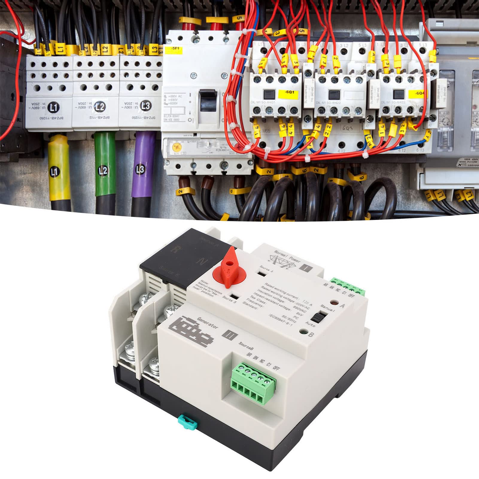 FTVOGUE Interruptor de Transferencia Automática de Doble Potencia de 110V, Interruptor de de Generador 2P de 100 Amperios, Interruptor ATS de Control WiFi (125A)