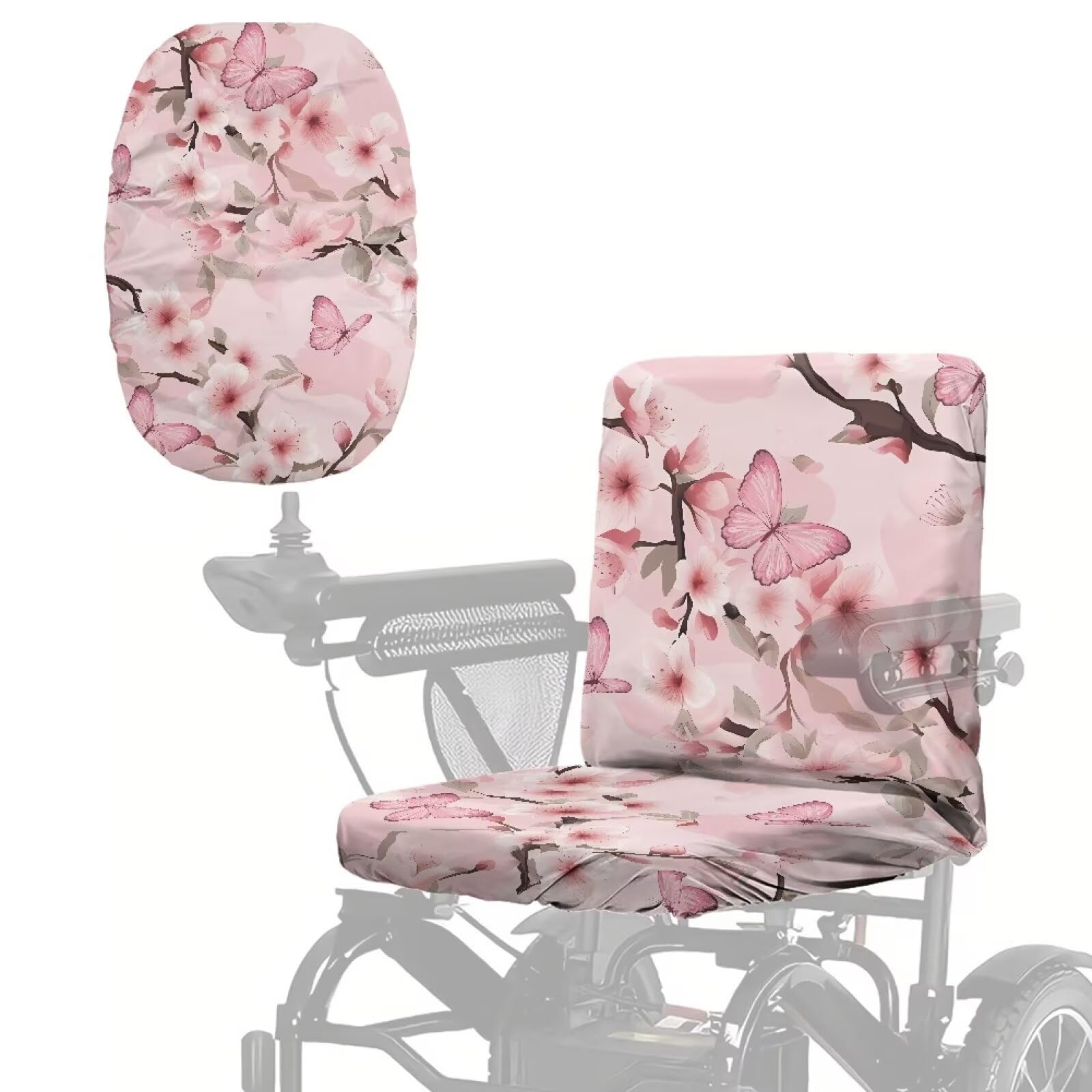 Poceacles Non-Slip Mobility Scooter Seat Cover with Adjustable Buckle Universal Fit Electric Wheelchair Seat Protector Cover Reusable Washable Power Wheelchair Covers, Butterfly Floral Pink