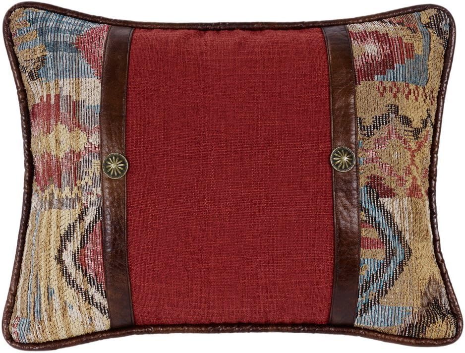 Paseo Road Ruidoso Western Decorative Throw Pillow, 18x18 inch, Aztec Rustic Cabin Theme, Faux Leather Details, Chenille Accent Pillow for Bed, Couch, Sofa