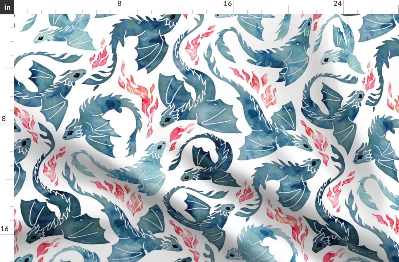 Spoonflower Fabric - Whimsical Dragons Watercolor Mystical Fantasy Cute Flying Fire Printed on Organic Cotton Sateen Fabric by The Yard - Sewing Quilting Apparel Home Decor