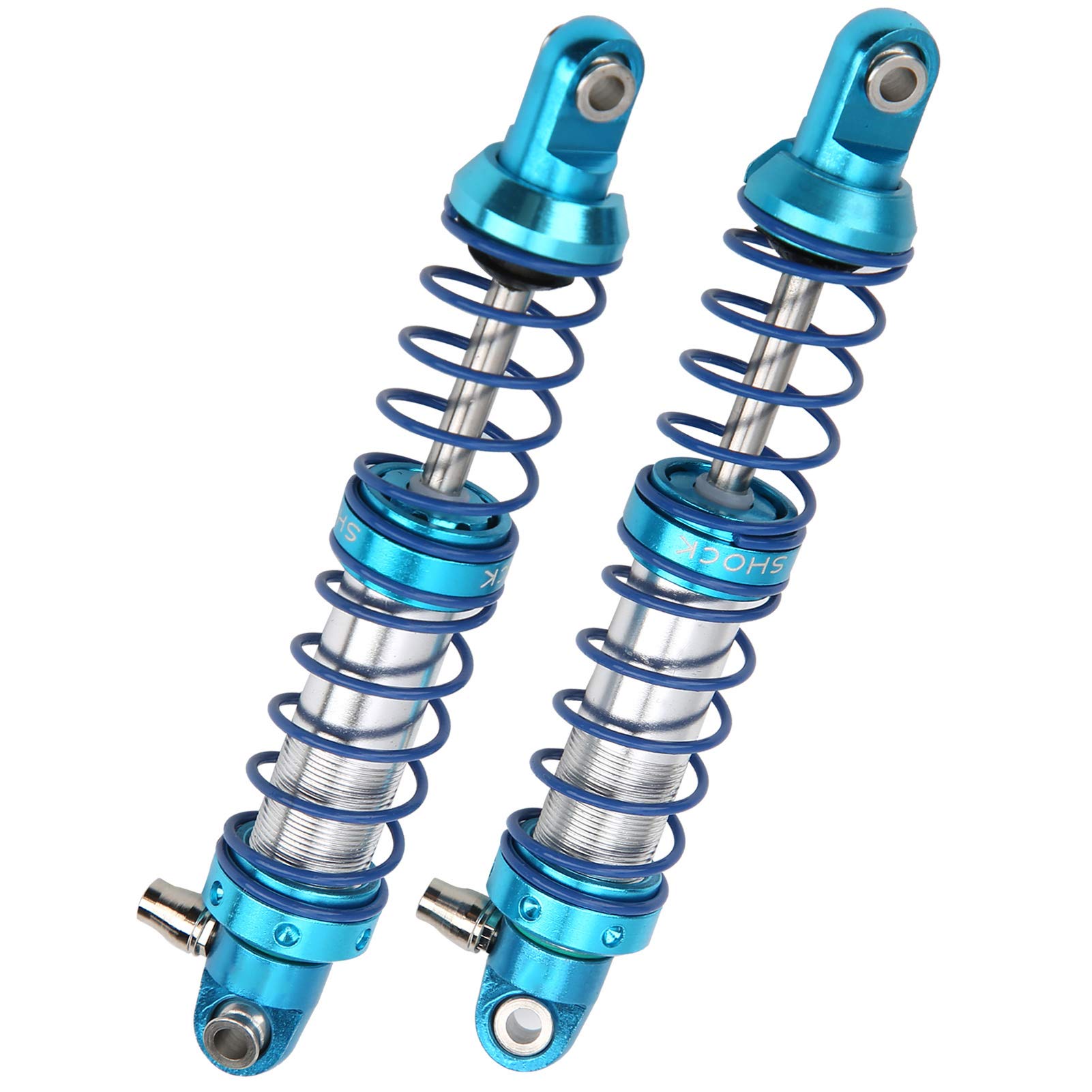 2 pièces Amortisseur de chocs en métal à pression négative pour crawler RC 1/10, amortisseur à double ressort réglable anodisé bleu CNC avec trou de rebond (86mm)