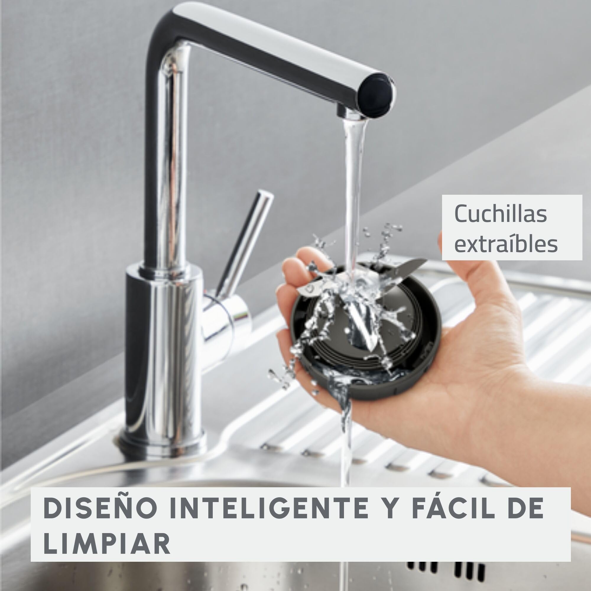 Moulinex Blendeo+, Batidora de vaso de 450 W, Jarra de 1,5 L, 2 velocidades + función Pulse, Pica hielo, Duraforce Label, Sistema de bloqueo inteligente, Cuchillas extraíbles, Blanca, LM2C0110