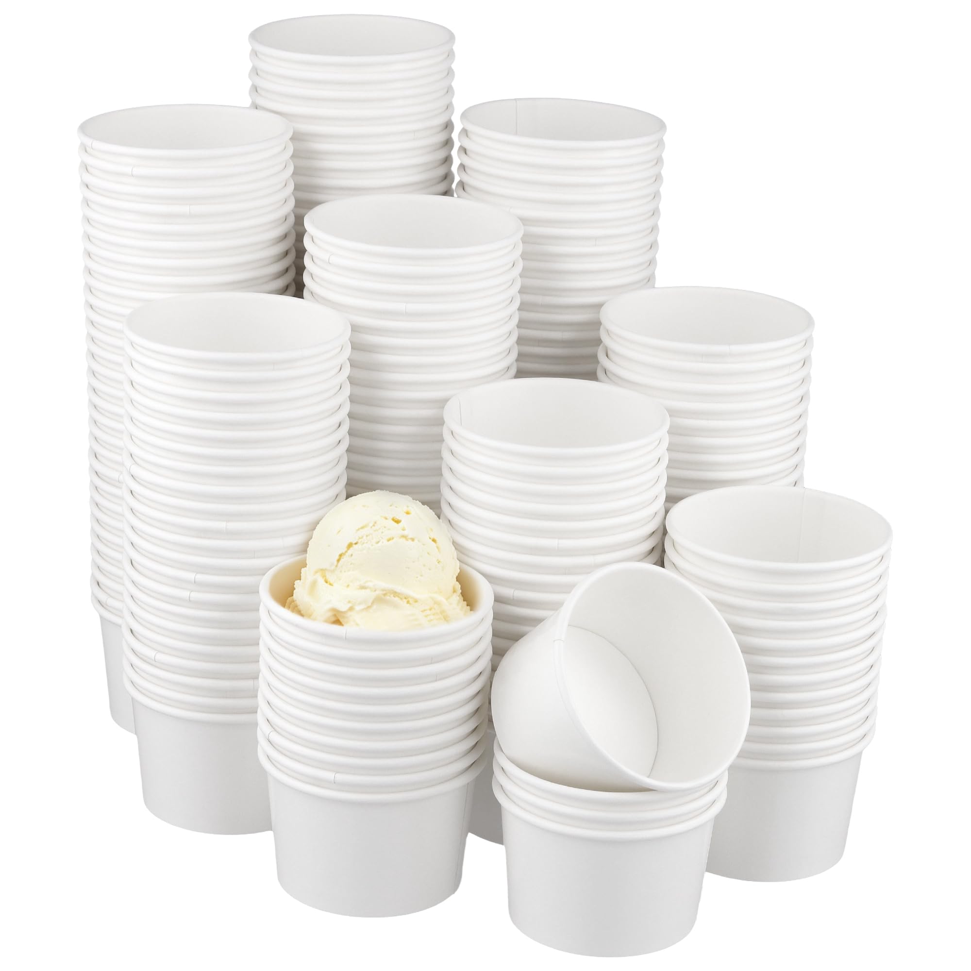 CHIHEUNG 200PCS Paper Ice Cream Cups, 3oz Frozen Yogurt Cup, White Dessert Cups for Sundae, Yogurt, Snack