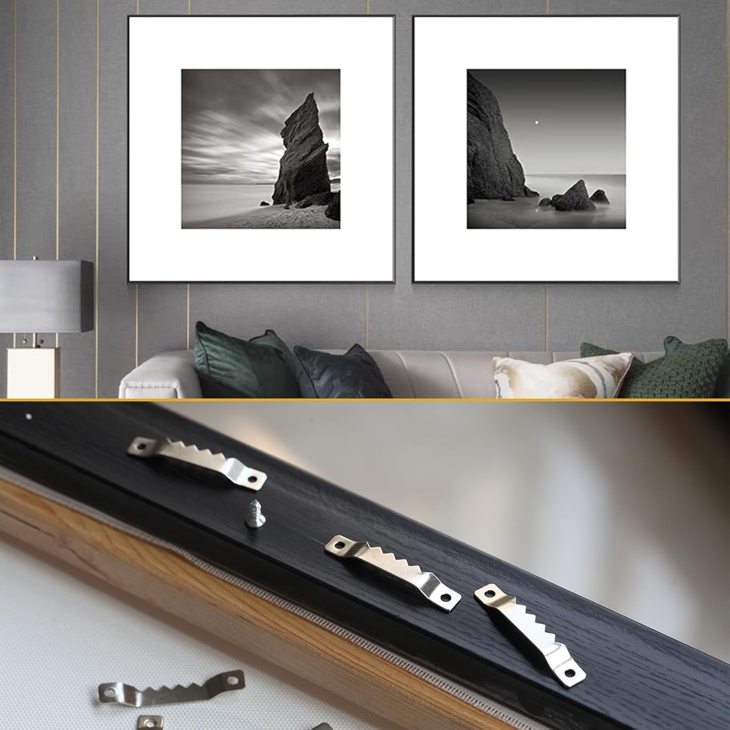 100 Pack Heavy Duty Sawtooth Picture Hangers with 200 Screws Silver Small Sawtooth Hangers for Picture Frames, Paintings, Artwork, Photos, and Home Decor Silver Sawtooth Picture Frame Hangers