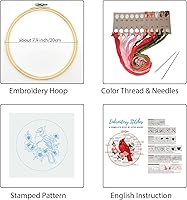 Vista 2 de Kits de bordado Cardinal de Louise Maelys para principiantes con patrón de pájaros y flores, kit de punto de cruz para principiantes de DIY