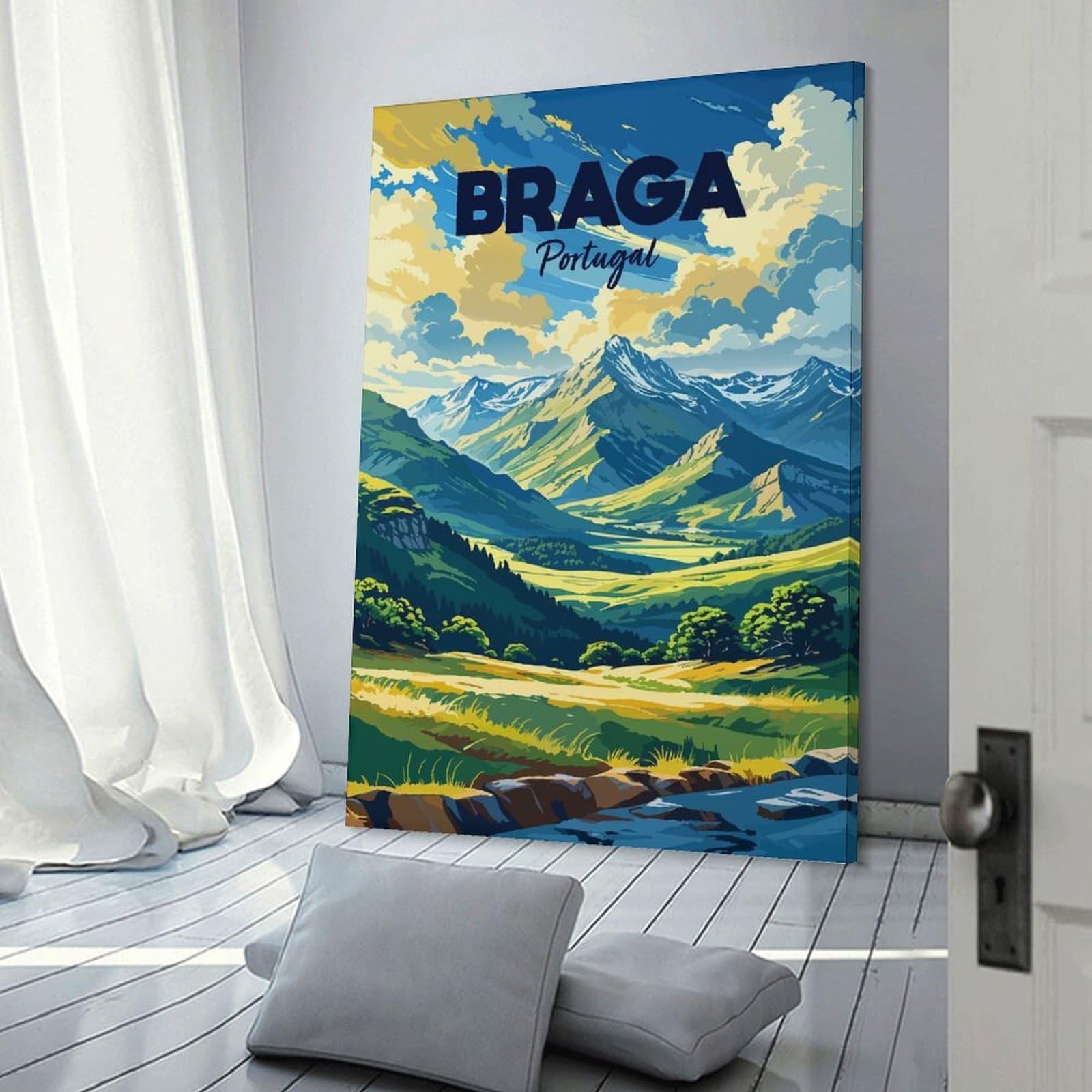 Junmoney Braga Portugal Landscape Art Canvas Art Print, 08x12inch(20x30cm), for Bedrooms, Workspaces And Everyday Interiors, A Flexible Wall Accent for Shared Spaces
